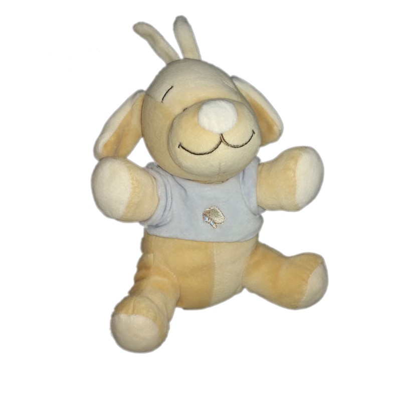 Doudou chien beige jaune pull bleu papillon Bengy 25 cm (21611)