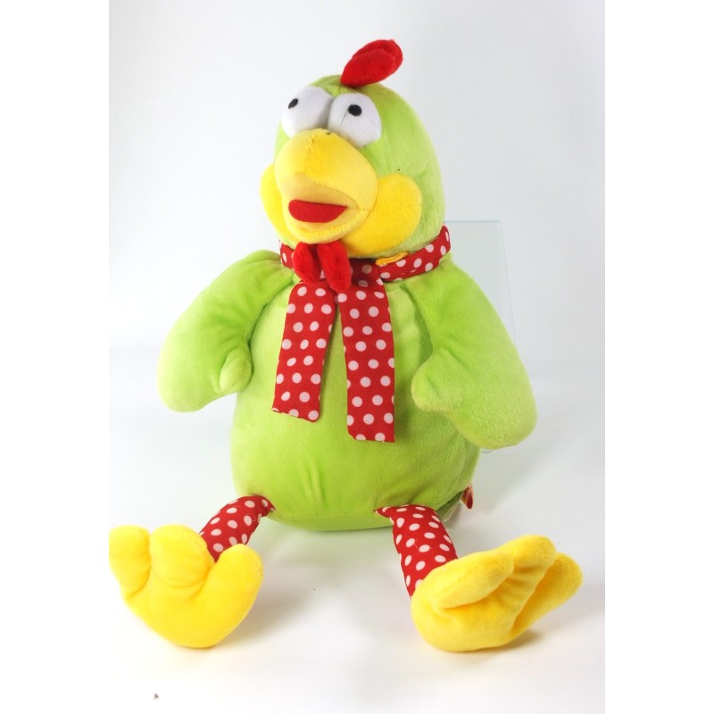 Doudou poule coq vert rouge pois Fizzy 38 cm (20523)