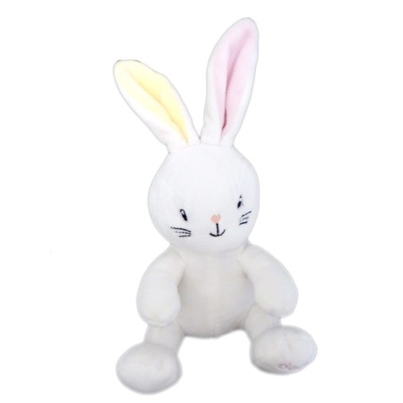 Doudou lapin blanc Dodie jaune rose 25 cm (20861)