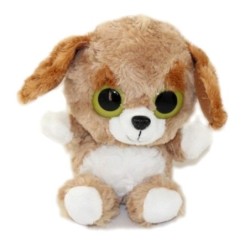 Peluche doudou chien beige Bazooka gros yeux verts assis 20 cm (22236)