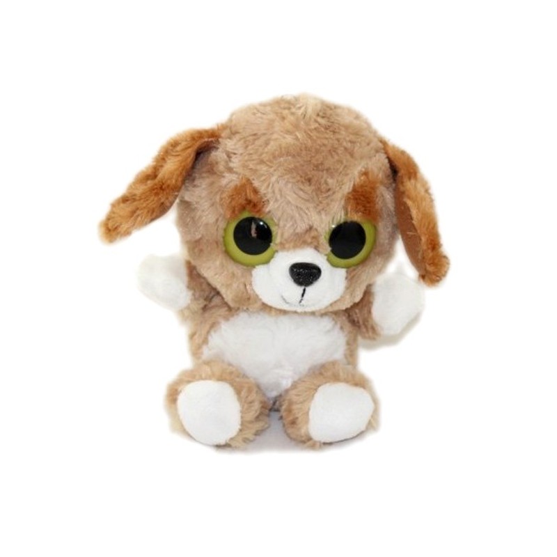 Peluche doudou chien beige Bazooka gros yeux verts assis 20 cm (22236)