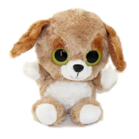 Peluche doudou chien beige Bazooka gros yeux verts assis 20 cm (22236)