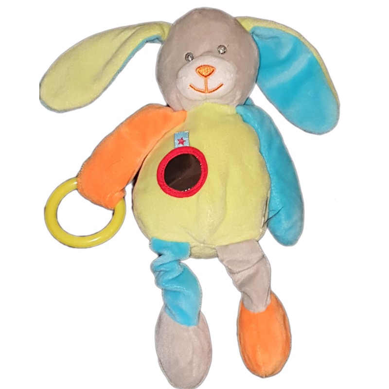 Peluche doudou Lapin orange bleu vert U Tout Petits 28 cm (22578)