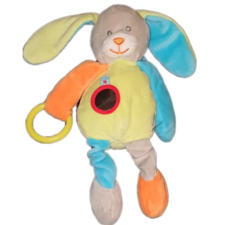 Peluche doudou Lapin orange bleu vert U Tout Petits 28 cm (22578)