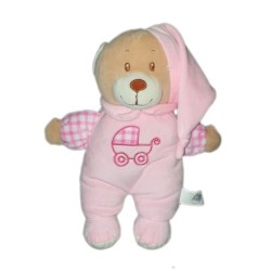 Doudou peluche Ours rose Landau Grelot Dodo d'Amour 28 cm (22495)