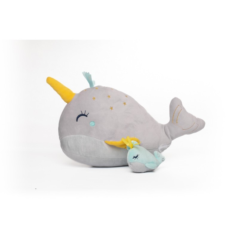Doudou peluche Baleine Hibaleine Licorne grise étoiles et son bébé TAO TAPE A L’OEIL (28456)