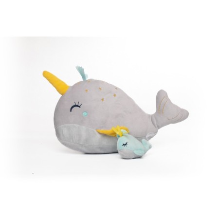 Doudou peluche Baleine Hibaleine Licorne grise étoiles et son bébé TAO TAPE A L’OEIL (28456)