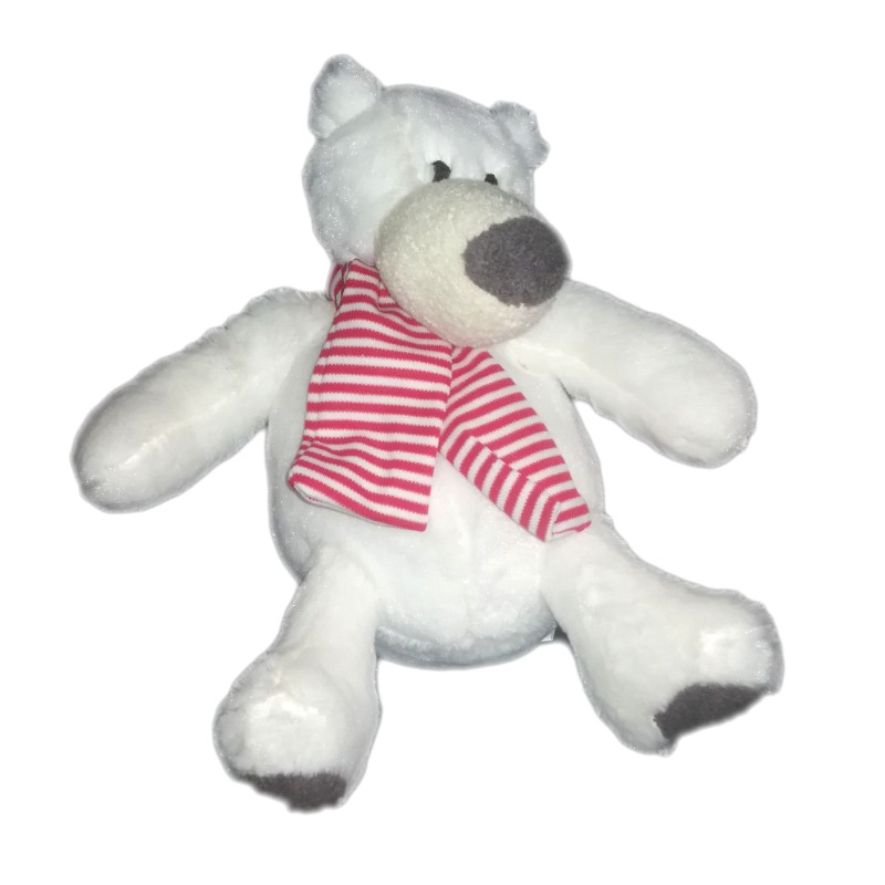 Peluche doudou Ours polaire blanc Echarpe rouge rayee LBP Magnet 25 cm (21906)
