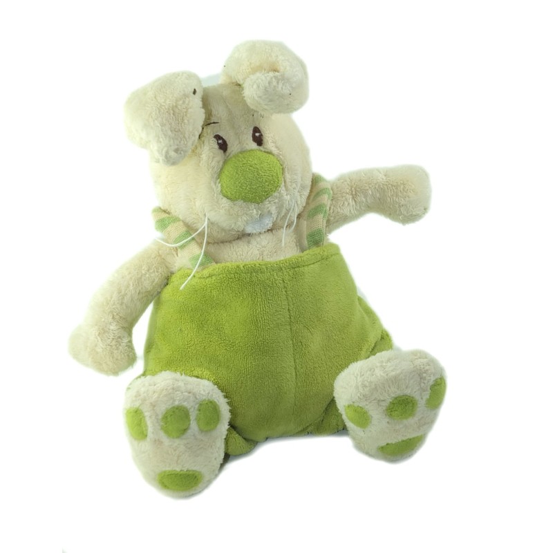 Peluche Doudou Lapin beige clair Salopette Verte 30 cm ANNA CLUB PLUSH (26154)