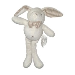 Peluche doudou Lapin blanc gris beige rayures 25 cm SERGENT MAJOR SGMJ (25904)