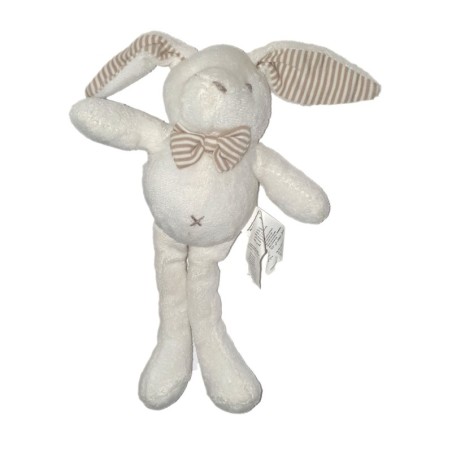 Peluche doudou Lapin blanc gris beige rayures 25 cm SERGENT MAJOR SGMJ (25904)