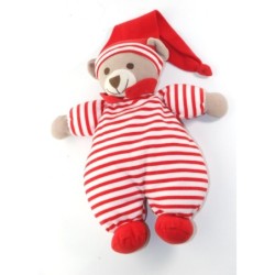 NICO DINGO Doudou peluche ours blanc rouge rayures 28 cm (25719)
