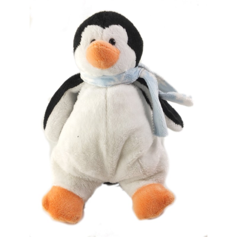 LASCAR Doudou Pingouin blanc noir Echarpe bleue 18 cm (25782)