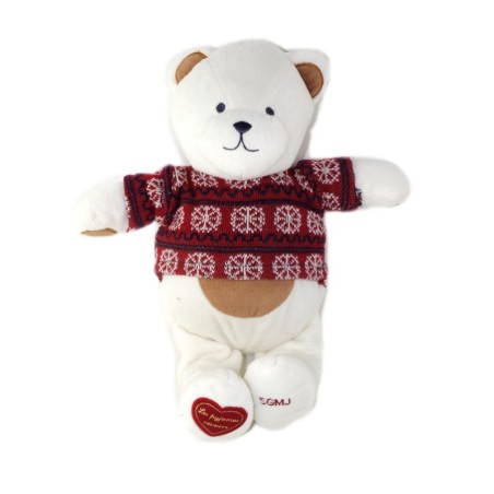 SERGENT MAJOR Doudou peluche ours blanc marron pull flocons 32 cm Les Pyjamas Reveurs (25884)