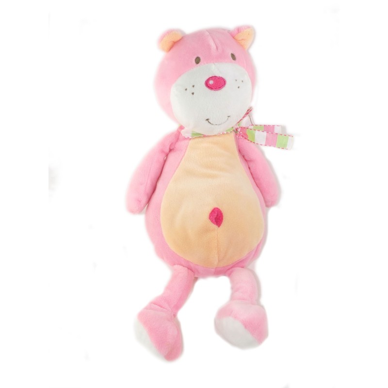 Doudou Ours rose orange Ruban 40 cm Dodo d Amour MGM (26292)