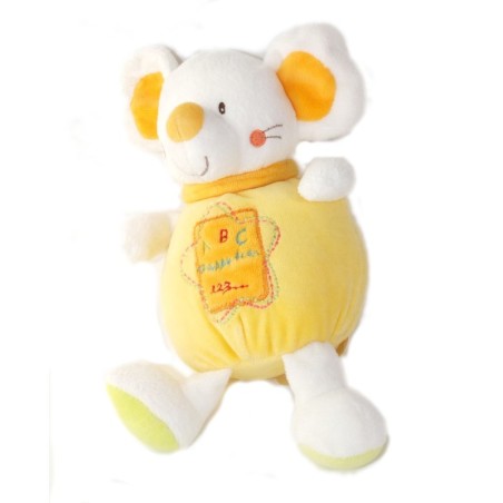 Doudou Souris jaune orange ABC Happy Bear 25 cm GIFI DIFFUSION (26285)