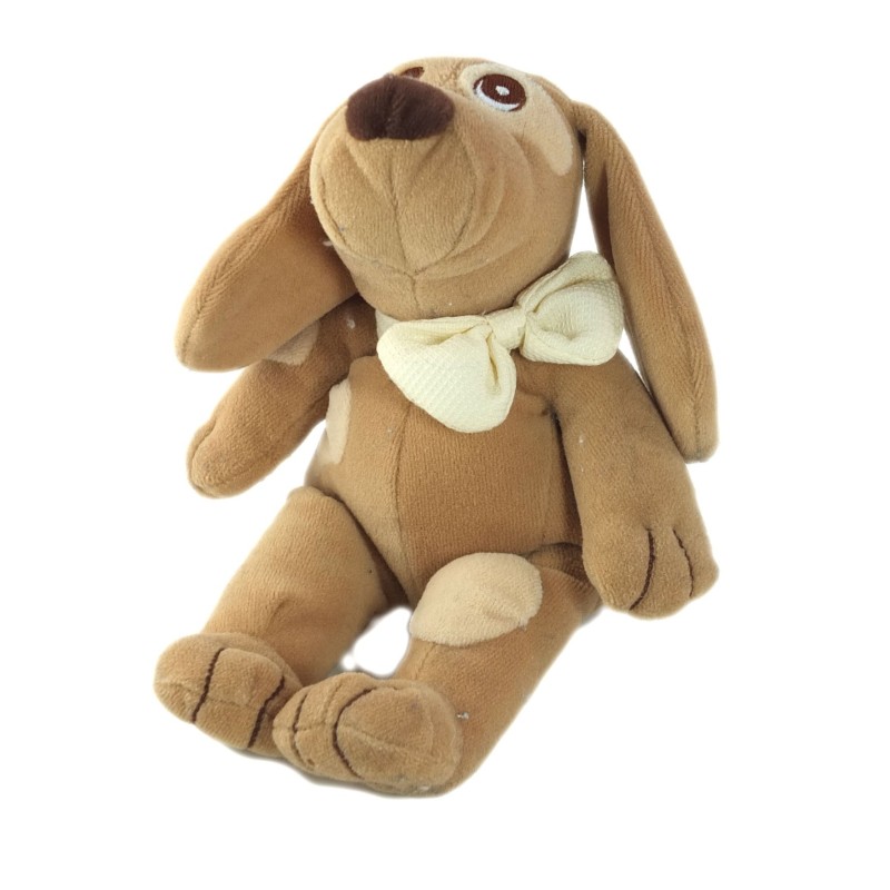 Doudou Chien beige marron noeud Jollybaby Grelot 24 cm (26219)