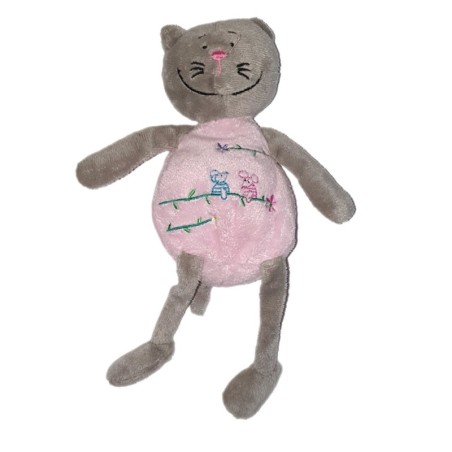 Doudou peluche Chat gris rose 22 cm MGM Kekchoz en P Luche (24459)
