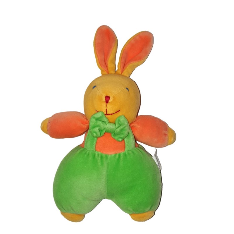 Peluche doudou Lapin jaune orange vert Vulli 25 cm Grelot (24564)