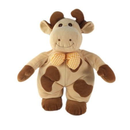 Peluche doudou Vache beige marron noeud carreaux orange grelot 38 cm Jollybaby (24500)
