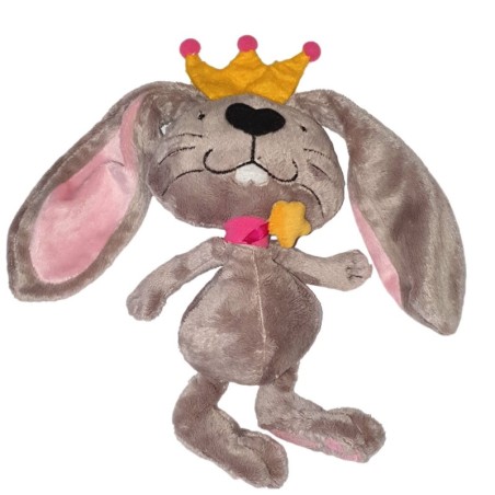 Peluche doudou Lapin gris Courrone Etoile jaune rose Girl Talk 30  (24165)