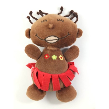 DPAM BEBE Doudou poupee metisse noire Fleurs grelot 20 cm (25582)