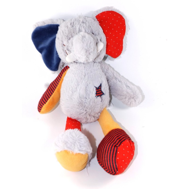 TAPE A L OEIL TAO Peluche Elephant gris Etoile rouge orange bleu 35 cm (25651)