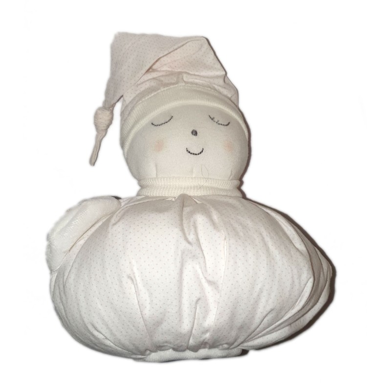 Doudou tissu boule lutin Bonhomme blanc pois roses 18 cm DPAM Bebe (25103)