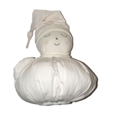 Doudou tissu boule lutin Bonhomme blanc pois roses 18 cm DPAM Bebe (25103)