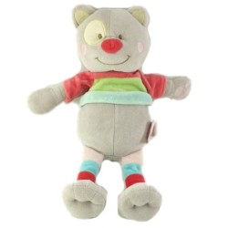 Doudou chat gris pull rouge vert bleu 32 cm BENGY 2007 (25318)