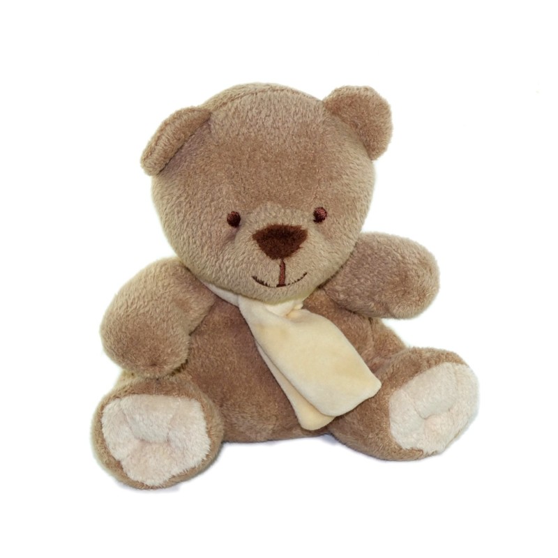 Doudou Ours beige Echarpe blanche 20 cm Bengy (25317)