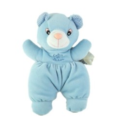 Doudou Peluche Ours Soucis bleue carreaux Calin et Bisous Grelot 20 cm SILVERTOYS (25324)