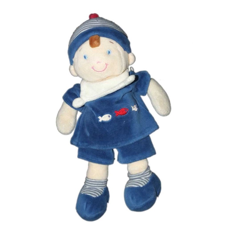 Doudou Garçon marin bleu Poissons Mots d'Enfants 25 cm579/5941 (15402)