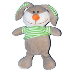 Peluche doudou LAPIN gris rayures vertes FIZZY - Lapi Choco - 32 cm (15581)