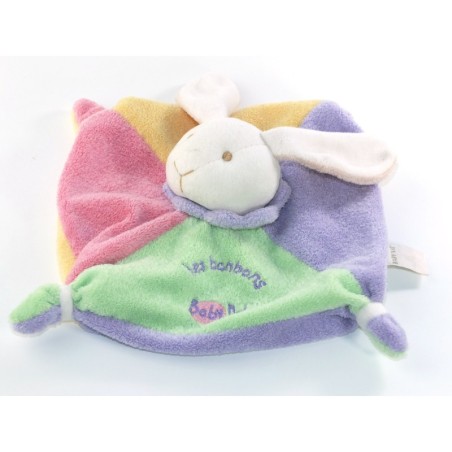 Doudou plat Lapin Les Bonbons Baby Nat jaune mauve rose vert (23531)