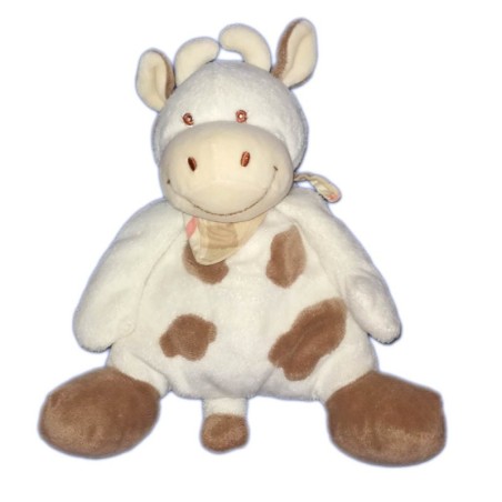 Doudou peluche Vache Daisy blanche taches marrons Foulard Jollybaby 25 cm (17112)