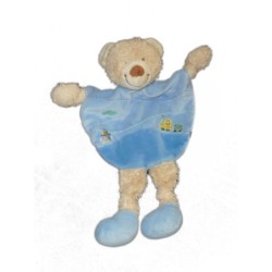 Doudou plat OURS bleu TEX Baby Carrefour - Tracteur brodé -  (10466)