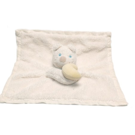 Doudou plat Ours blanc crème Lune Bandana pois foulard Blédina (17495)