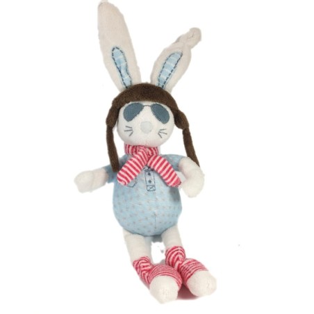 Doudou lapin blanc bleu aviateur Who Loves me TAO Tape à l'Oeil 32 cm (17398)