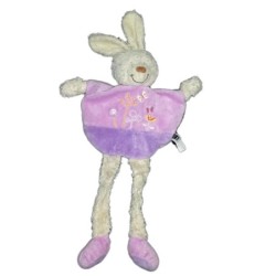 Doudou plat LAPIN Mauve Violet TEX Baby Carrefour Fleurs (21749)