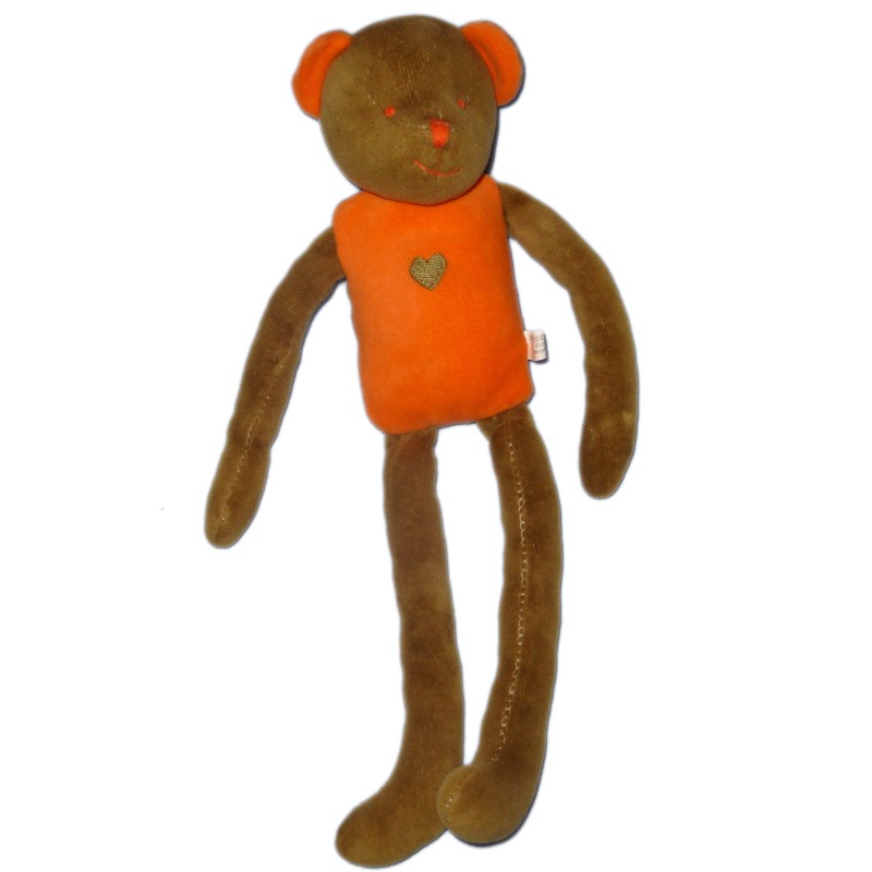 Doudou peluche OURS orange Vert Kaki Coeur - Jardin d'Ulysse - 34 cm (11967)