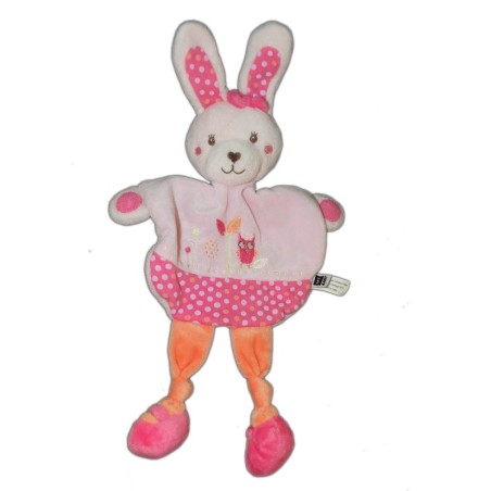 Doudou plat LAPIN rose orange Noeuds Hibou - TEX Baby - Carrefour  (12231)