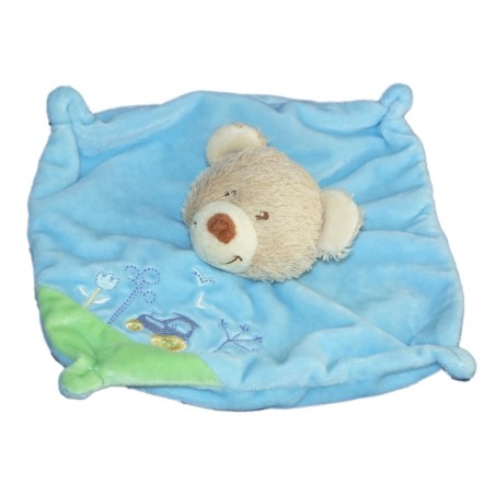 Doudou plat carré OURS bleu TEX Baby Carrefour - Tracteur brodé (11392)