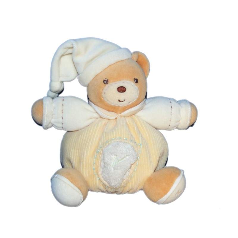 KALOO Doudou boule OURS jaune beige Feuille Nature H 18 cm  (10720)