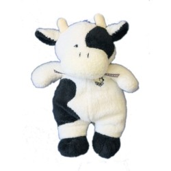 Peluche Doudou VACHE Noire blanche - LASCAR - H 24 cm (6455)