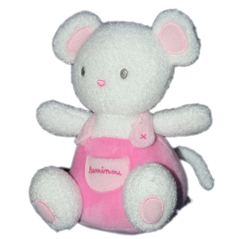 Doudou Luminou Souris Rose blanche 18 cm Photoluminescente Sans Pile Brille Dans Le Noir (14271)