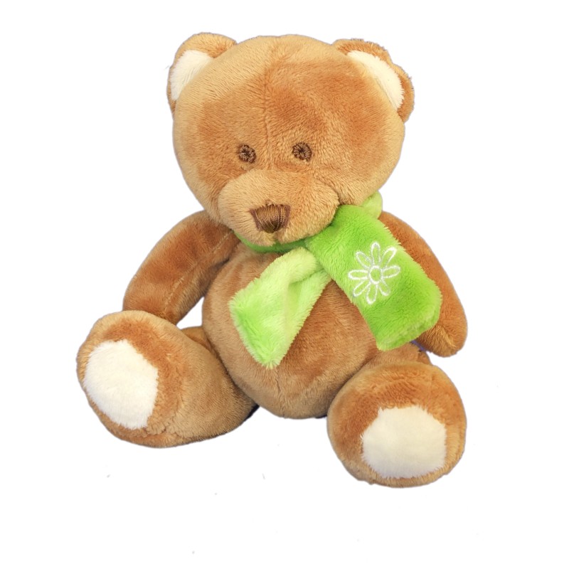 Peluche Doudou OURS marron Echarpe Verte - LASCAR - H 15 cm (6984)