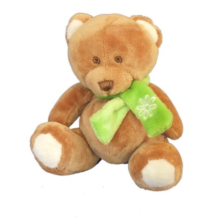 Peluche Doudou OURS marron Echarpe Verte - LASCAR - H 15 cm (6984)