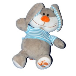 Peluche doudou LAPIN gris rayures bleues FIZZY - Lapin Choco - 32 cm (15976)