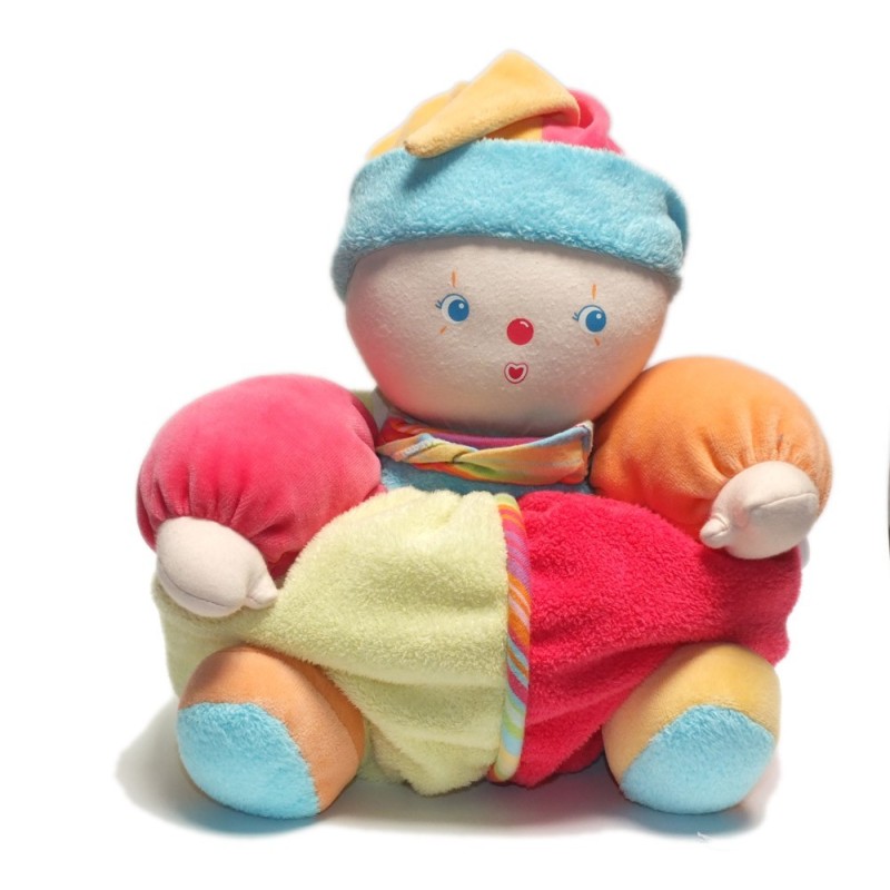 Doudou Clown boule vert orange rose 26 cm Corolle (17770)